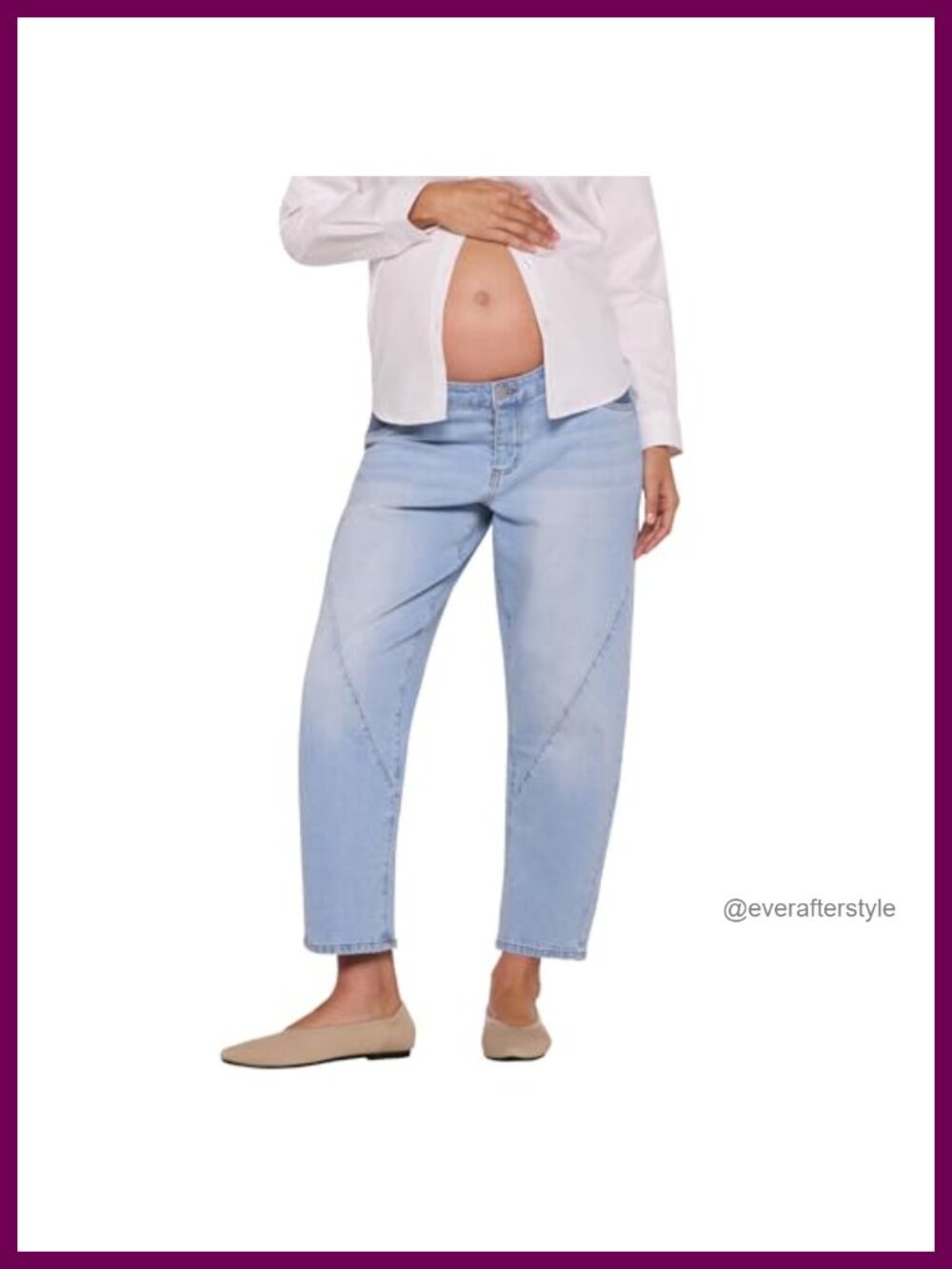 Maternity Under Belly Elastic Waist Relaxed Barrel Leg Pregnancy Jeans